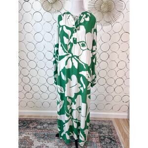 H&M Floral Oversized Maxi Dress XS Green White Balloon Sleeves Cottage Bohemian